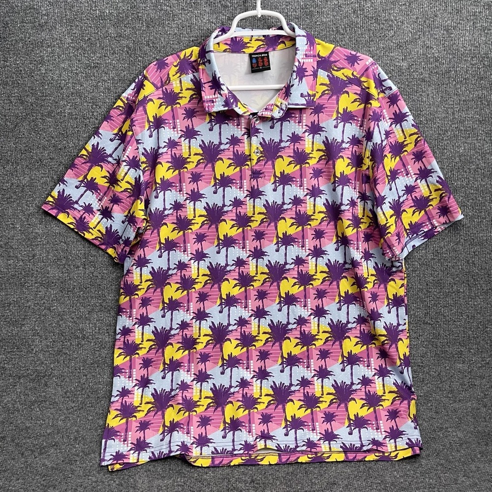 Tropical Bros Polo Shirt Men's Hawaiian Shirt Size XL Palm Trees Short Sleeve